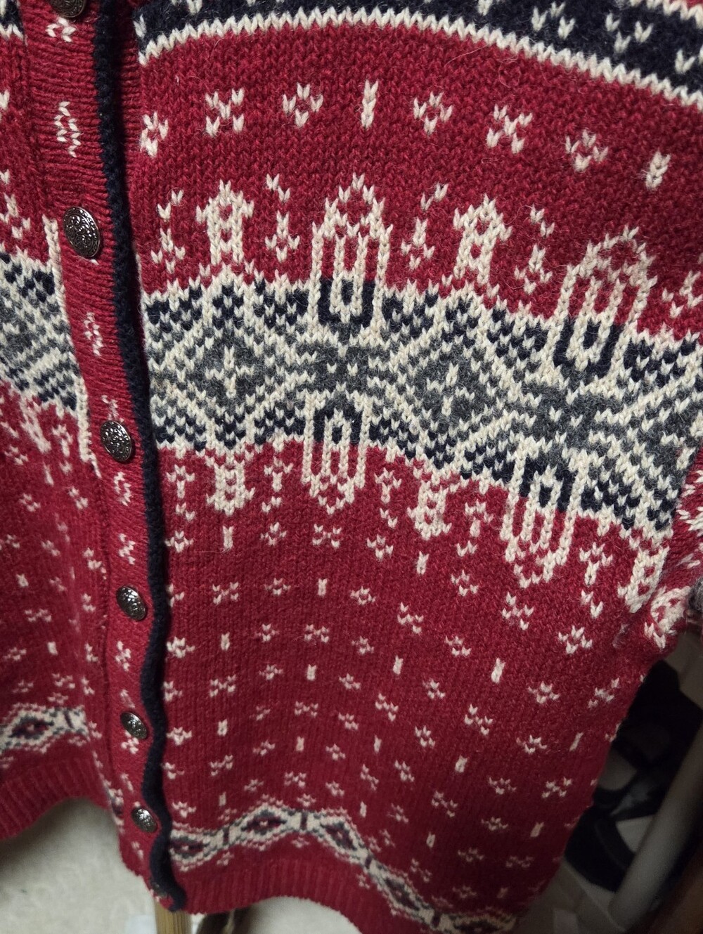 Vintage 90s Womens LL Bean Fair Isle Nordic Red Cardigan Made In USA Size Large - Picture 5 of 7